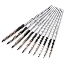 Load image into Gallery viewer, 10 PCs Nylon Hair Brush Silver Gray Rod round Front Watercolor