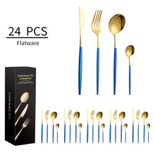 Lade das Bild in den Galerie-Viewer, 304 Stainless Steel Flatware Sets Family Party Western Food 6-Person Serving 24pcs Steak Knife and Fork Spoon