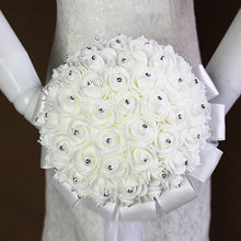 Load image into Gallery viewer, 23cm White Rose Bouquet Bridal Wedding Bouquet Artificial Fake Flower Wedding Bouquet