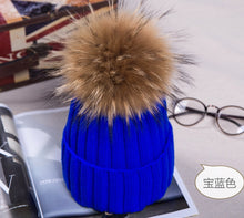 Lade das Bild in den Galerie-Viewer, Warm Winter Knit Beanie Hats 2021 Autumn and Winter Solid Color Curling Korean Style Raccoon Wool Unisex