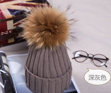 Lade das Bild in den Galerie-Viewer, Warm Winter Knit Beanie Hats 2021 Autumn and Winter Solid Color Curling Korean Style Raccoon Wool Unisex