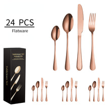 Lade das Bild in den Galerie-Viewer, 304 Stainless Steel Flatware Sets Western Tableware Four Components 24PCs Knife Spoon Fork Tea Spoon Golden
