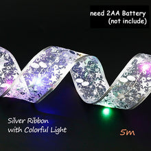 Load image into Gallery viewer, 2m/5m LED Light Christmas Ribbon Bows with LED Christmas Tree Ornaments New Year Home Decor