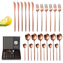 Lade das Bild in den Galerie-Viewer, 304 Stainless Steel Flatware Sets 24 Piece Gold Plated Cutlery Spoon Gift Box Set