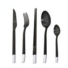 Lade das Bild in den Galerie-Viewer, 304 Stainless Steel Flatware Sets 4/5Pcs Black and White Stitching Western Tableware Knife, Fork and Spoon