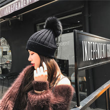 Lade das Bild in den Galerie-Viewer, Warm Winter Knit Beanie Hats Trendy Fox Fur Ball Hat Children Monochrome Unisex