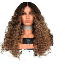 Load image into Gallery viewer, Women Wig Medium Black Gradient Brown Long Curly Hair Head Cover W32