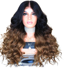 Load image into Gallery viewer, Women Wig Medium Long Curly Hair Big Wave T Color Black Brown Gradient W20