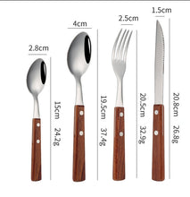 Lade das Bild in den Galerie-Viewer, 304 Stainless Steel Flatware Sets 4PCs Rosewood Wooden Handle Knife, Fork and Spoon with Storage Bag