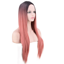 Load image into Gallery viewer, Women Wig Black Gradually Varied Pink Long Straight Bangs Synthetic Wigs W246