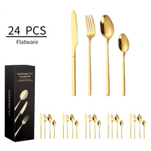 Lade das Bild in den Galerie-Viewer, 304 Stainless Steel Flatware Sets Western Food/Steak Knife Fork Spoon Four Components 24pcs