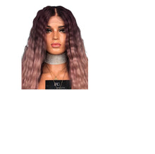 Load image into Gallery viewer, Women Wig Dark Pink Medium Long Curly Hair Small Volume Corn Curler W257