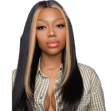 Load image into Gallery viewer, Women Wig Temperament Mid-Point Long Black Straight Hair Inner Buckle Highlight W123
