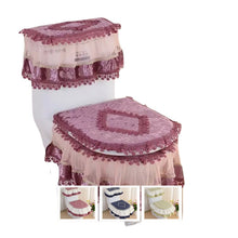 Load image into Gallery viewer, 3pcs Toilet Seat Cover Pads Korean Fabric Craft Gold Velvet Lace Three-Piece Set Dust