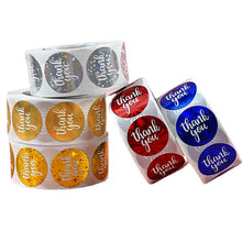 Load image into Gallery viewer, 2x500pcs Christmas Xmas Round Red Yellow Gold Silver Blue with Mickey-Point Flash Laser Thank You Stickers tape