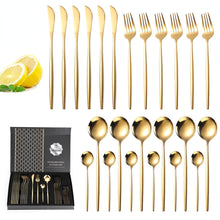 Lade das Bild in den Galerie-Viewer, 304 Stainless Steel Flatware Sets 24 Piece Gold Plated Cutlery Spoon Gift Box Set
