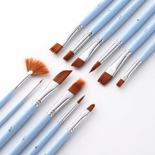 Load image into Gallery viewer, 12 Multi-Shape  Nylon Wool Copper Tube P Set Gouache Brush Pen Light Blue Rod Brush