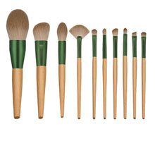 Load image into Gallery viewer, 10 PCs Cyan Makeup Brushes with Wooden Handle Make-up Tools with Abundant Wool