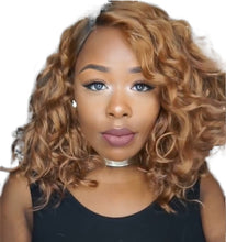 Load image into Gallery viewer, Women Wig Small Volume Mid-Length Curly Hair Black Brown Gradient Color Headgear W113