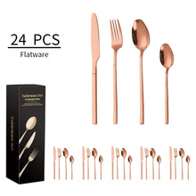 Lade das Bild in den Galerie-Viewer, 304 Stainless Steel Flatware Sets Western Food/Steak Knife Fork Spoon Four Components 24pcs