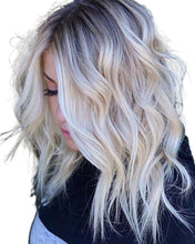 Load image into Gallery viewer, Women Wig Medium Long Curly Hair Black Gradient Silver Synthetic Wigs W156