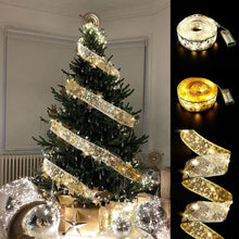 Load image into Gallery viewer, 2m/5m LED Light Christmas Ribbon Bows with LED Christmas Tree Ornaments New Year Home Decor