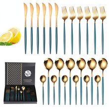 Lade das Bild in den Galerie-Viewer, 304 Stainless Steel Flatware Sets 24 Piece Gold Plated Cutlery Spoon Gift Box Set