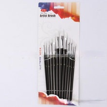 Load image into Gallery viewer, 12 Black Stick White Nylon Hair Art Brushes