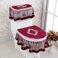 Load image into Gallery viewer, 3pcs Toilet Seat Cover Pads Korean Fabric Craft Gold Velvet Lace Three-Piece Set Dust