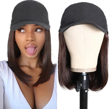 Load image into Gallery viewer, Women Wig Hat with One Peaked Cap Bobhaircut Straight Hair Full Set W134