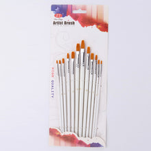 Load image into Gallery viewer, 12 Flat Head Golden Nylon Hair Brush White Rod Watercolor Oil Painting Brush