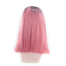 Load image into Gallery viewer, Women Wig Black Pink Gradient Color Wave Short Straight Hair Ombre Pink Wigs Cos W381