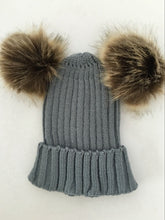 Lade das Bild in den Galerie-Viewer, Warm Winter Knit Beanie Hats Foreign Trade Imitation Raccoon Fur Hat Autumn and Winter Parent-Child Unisex
