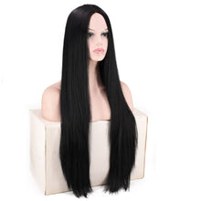 Load image into Gallery viewer, Women Wig African Natural Black Bangs Long Straight Hair HeadCover W490