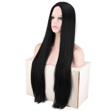 Load image into Gallery viewer, Women Wig African Natural Black Bangs Long Straight Hair HeadCover W490