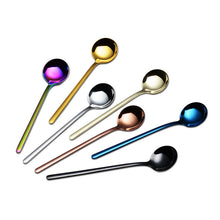 Load image into Gallery viewer, 304 Stainless Steel Flatware Sets Small round Spoon Dessert Coffee Spoon Fruit Fork Mirror Polished Titanium Plated PVD
