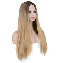 Lade das Bild in den Galerie-Viewer, <transcy>Frauen Perücke gefärbt langes Haar gerade schwarz Gradient Haarabdeckung</transcy>