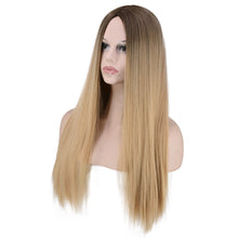 Lade das Bild in den Galerie-Viewer, <transcy>Frauen Perücke gefärbt langes Haar gerade schwarz Gradient Haarabdeckung</transcy>