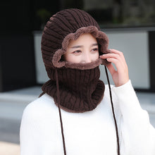 Lade das Bild in den Galerie-Viewer, Warm Winter Knit Beanie Hats Fleece-Lined Thickened Women's Neck Warmer Hooded PNE-Piece Suit Korean Unisex