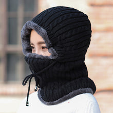 Lade das Bild in den Galerie-Viewer, Warm Winter Knit Beanie Hats Fleece-Lined Thickened Women's Neck Warmer Hooded PNE-Piece Suit Korean Unisex