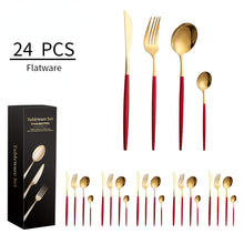 Lade das Bild in den Galerie-Viewer, 304 Stainless Steel Flatware Sets Family Party Western Food 6-Person Serving 24pcs Steak Knife and Fork Spoon