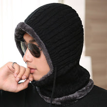 Lade das Bild in den Galerie-Viewer, Warm Winter Knit Beanie Hats Fleece-Lined Thickened Women's Neck Warmer Hooded PNE-Piece Suit Korean Unisex