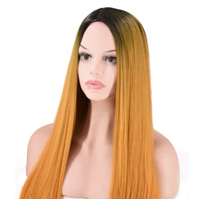Lade das Bild in den Galerie-Viewer, Women Wig Dyed Gradient Color Hood Black Gradient Golden W429