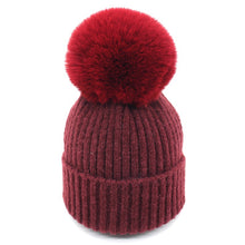 Load image into Gallery viewer, Warm Winter Knit Beanie Hats Parent-Child Artificial Rabbit-Fur Ball Hat for Women Autumn and Winter Unisex