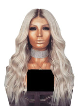 Load image into Gallery viewer, Women Wig Gradient Silver Gray Center-Parted Bangs Long Curly Hair W261