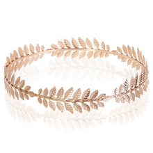 Load image into Gallery viewer, 2PCs Bridal Golden Leaf Headdress Earrings Crown Head Hoop Armband Christmas Gift
