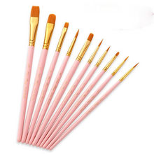 Load image into Gallery viewer, 10 Nylon Brushes Pink Rod Nylon Hair  Brush Oil Painting Brush Set