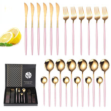 Lade das Bild in den Galerie-Viewer, 304 Stainless Steel Flatware Sets 24 Piece Gold Plated Cutlery Spoon Gift Box Set