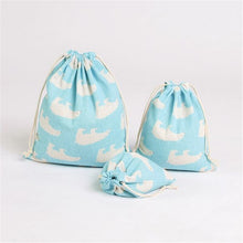 Load image into Gallery viewer, 3-Piece Set Travel Travel Drawstring Cotton Storage Bag, White with Green Leaves