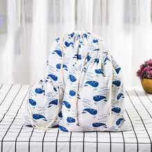 Load image into Gallery viewer, 3-Piece Set Travel Travel Drawstring Cotton Storage Bag, White with Green Leaves